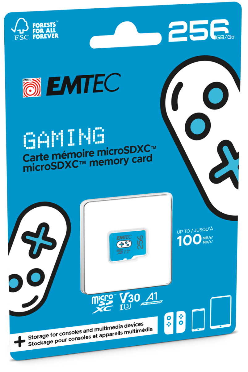 Carte mémoire - EMTEC - Gaming microSD UHS I U3 V30 A1 A2 - 256 Go Bleu - Appareil Photo